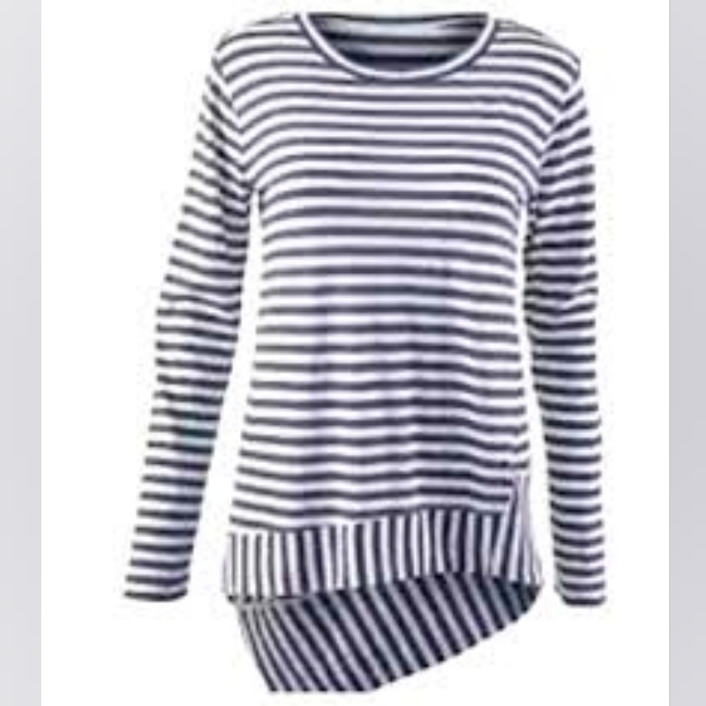 Cabi Bengal Striped Asymmetric Long Sleeved Tee, #256 Small